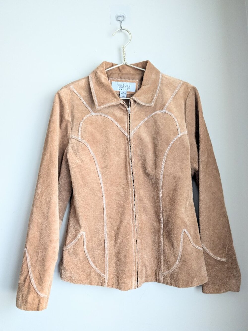 Vintage Suede Zip Jacket with symmetrical trim details